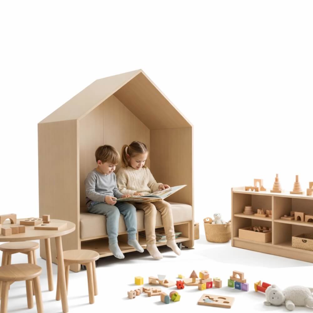 โซฟาเด็ก ดีไซน์บ้านไม้ 2 ที่นั่ง BEABLE LITTLESPACE รุ่น READING POD B ขนาด 120X55X145 ซม. สีไม้_8