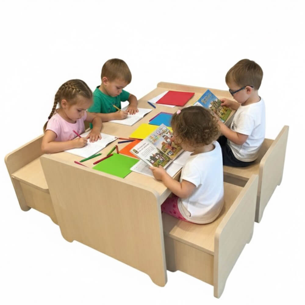 ชุดโต๊ะอเนกประสงค์สำหรับเด็ก 4 ที่นั่ง BEABLE LITTLESPACE 100 ซม. WHITE MAPLE