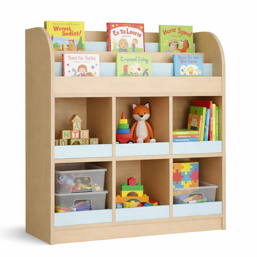 ชั้นวางหนังสือเด็ก พร้อมชั้นวางของ 6 ช่อง BEABLE LITTLESPACE 100 ซม.สีไม้ธรรมชาติ/ฟ้า