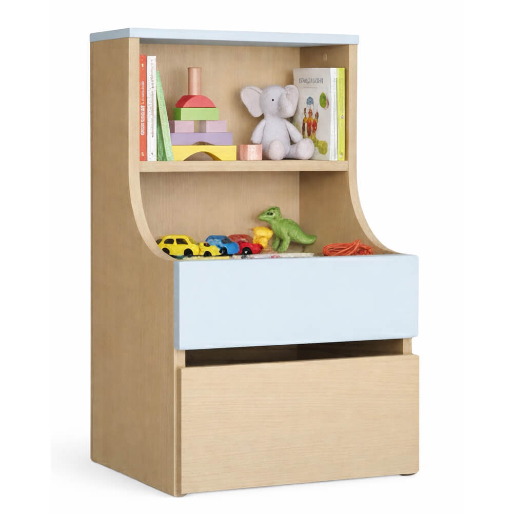 ชั้นวางของโล่งสำหรับเด็ก ทรงเตี้ย 2 ชั้น BEABLE LITTLESPACE ลิ้นชัก 1 ลิ้นชัก 45 ซม. สีไม้ธรรมชาติ/ฟ้า