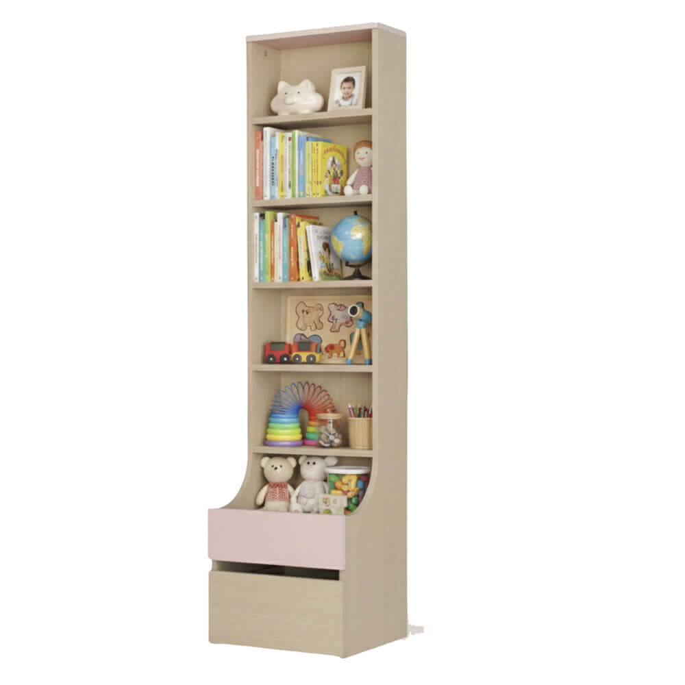ชั้นวางของโล่งสำหรับเด็ก ทรงสูง 6 ชั้น BEABLE LITTLESPACE ลิ้นชัก 1 ลิ้นชัก 45 ซม. สีไม้ธรรมชาติ/ชมพู