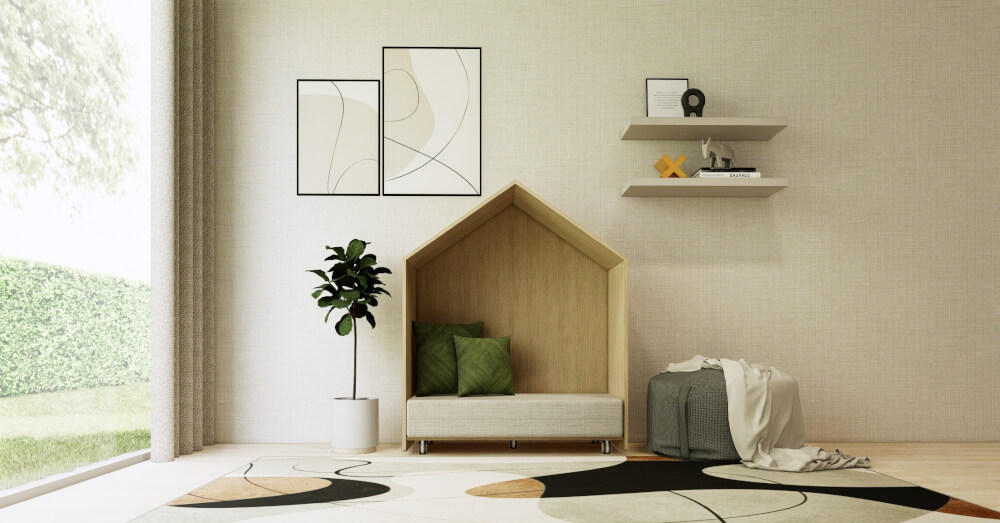 โซฟาเด็ก ดีไซน์บ้านไม้ 2 ที่นั่ง BEABLE LITTLESPACE รุ่น READING POD A ขนาด 120X55X145 ซม. สีไม้