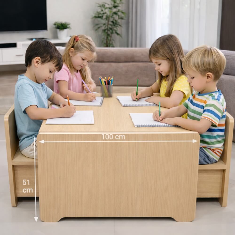 ชุดโต๊ะอเนกประสงค์สำหรับเด็ก 4 ที่นั่ง BEABLE LITTLESPACE 100 ซม. WHITE MAPLE