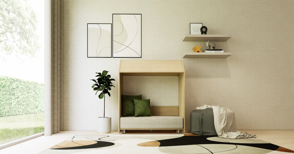 โซฟาเด็ก ดีไซน์บ้านไม้ 2 ที่นั่ง BEABLE LITTLESPACE รุ่น READING POD C ขนาด 120X55X145 ซม. สีไม้_7