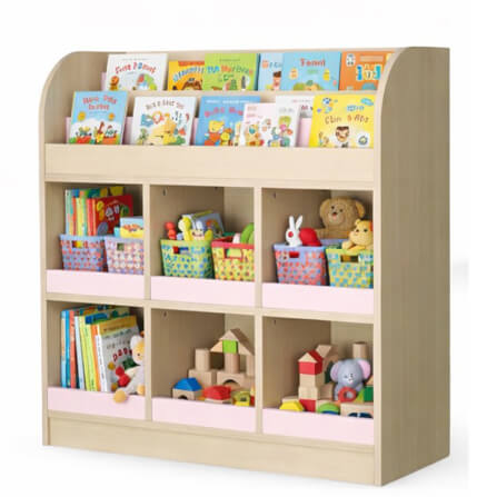 ชั้นวางหนังสือเด็ก พร้อมชั้นวางของ 6 ช่อง BEABLE LITTLESPACE 100 ซม.สีไม้ธรรมชาติ/ชมพู_0