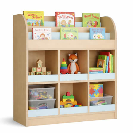 ชั้นวางหนังสือเด็ก พร้อมชั้นวางของ 6 ช่อง BEABLE LITTLESPACE 100 ซม.สีไม้ธรรมชาติ/ฟ้า_0