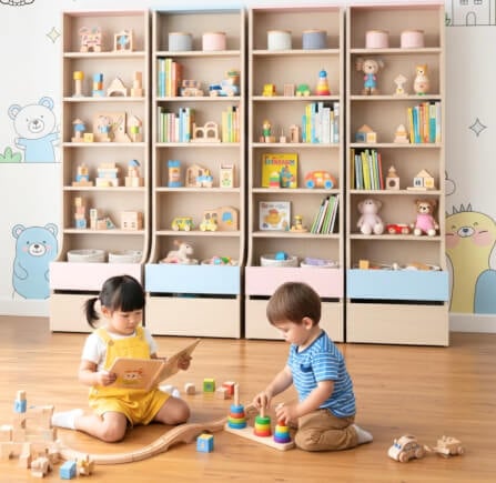 ชั้นวางของโล่งสำหรับเด็ก ทรงสูง 6 ชั้น BEABLE LITTLESPACE ลิ้นชัก 1 ลิ้นชัก 45 ซม. สีไม้ธรรมชาติ/ชมพู_9