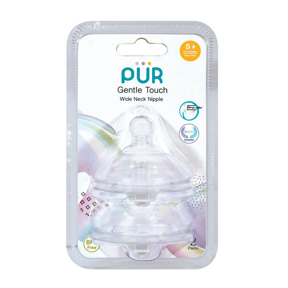 จุกนม PUR รุ่ม GENTLE TOUCH คอกว้าง ขนาด S (0-3 เดือน แพ็ค 2 ชิ้น)
