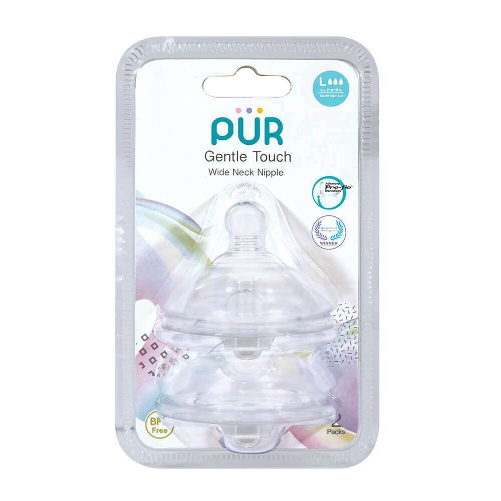 จุกนม PUR รุ่ม GENTLE TOUCH คอกว้าง ขนาด L (6 เดือนขึ้นไป แพ็ค 2 ชิ้น)