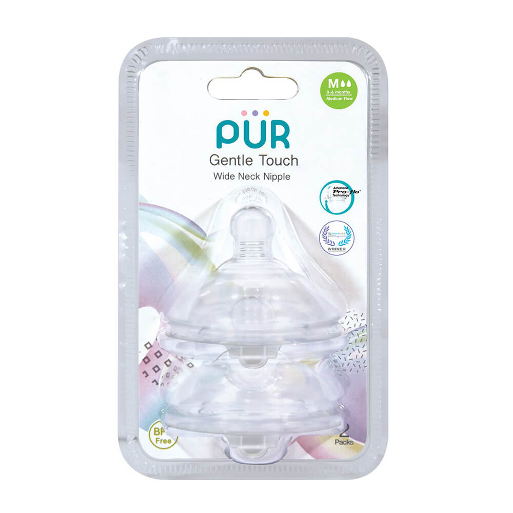 จุกนม PUR รุ่ม GENTLE TOUCH คอกว้าง ขนาด M (3-6 เดือน แพ็ค 2 ชิ้น)