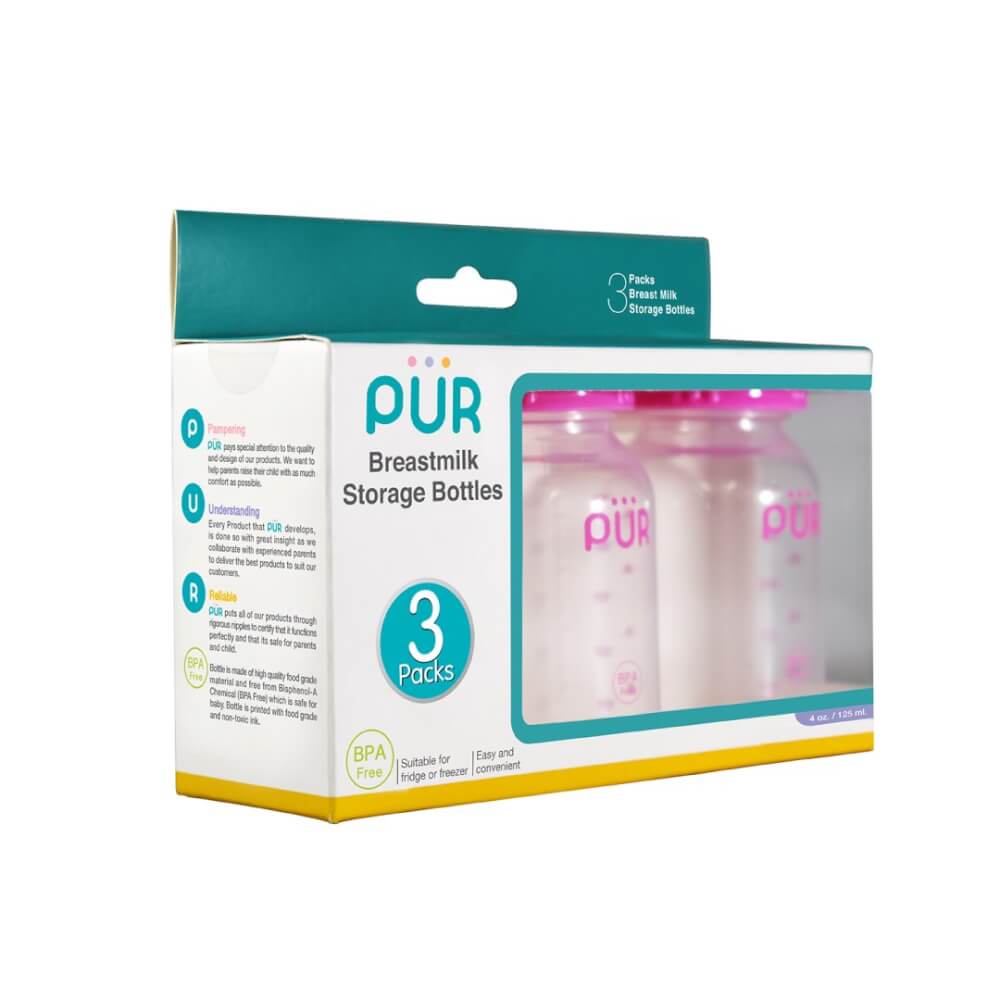 ขวดเก็บน้ำนม PUR สีชมพู (แพ็ค 3)