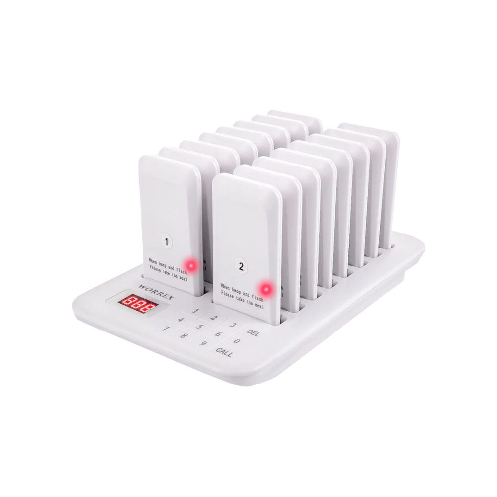 เครื่องเรียกคิวไร้สาย WORREX จำนวน 16 คิว รุ่น W-BCT6912 สีขาว