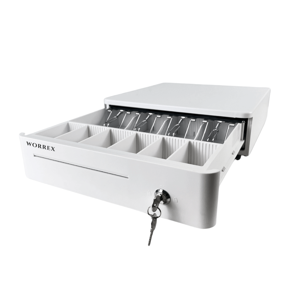 ลิ้นชักเก็บเงิน WORREX รุ่น W-330R1 สีขาว 4 ช่องแบงค์ 6 ช่องเหรียญ RJ11 12/24V_3