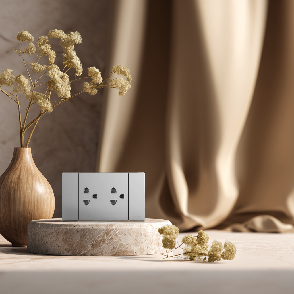 ชุดเต้ารับคู่ 3 ขา 2 ช่อง GONEO รุ่น PIANO SONATA G25-Z233-MGY สีเทา MOON SHADOW GRAY_3