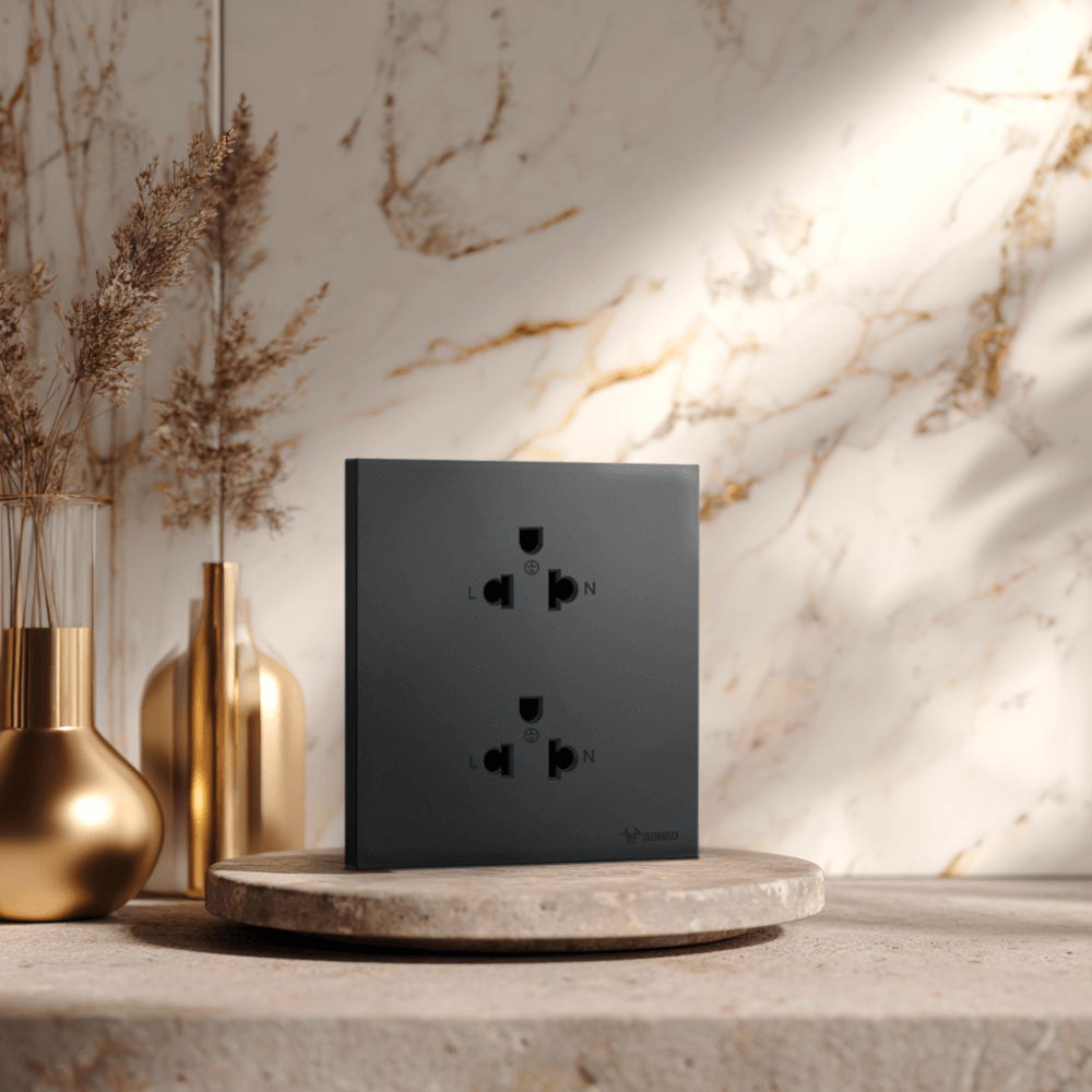 ชุดเต้ารับคู่ 3 ขา 2 ช่อง GONEO รุ่น PIANO G27-Z233-ZBK สีดำ ขากลมแบน_2