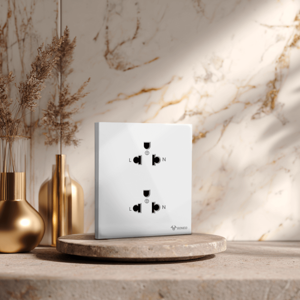 ชุดเต้ารับคู่ 3 ขา 2 ช่อง GONEO รุ่น PIANO G27-Z233-WH สีขาว ขากลมแบน_6