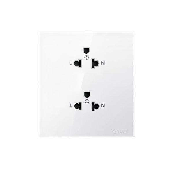 ชุดเต้ารับคู่ 3 ขา 2 ช่อง GONEO รุ่น PIANO G27-Z233-WH สีขาว ขากลมแบน_1