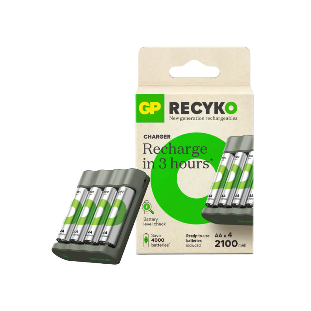 เครื่องชาร์จถ่าน GP BATTERY RECYKO B441 CHARGER + AA 4PCS 2100MAH BATTERY