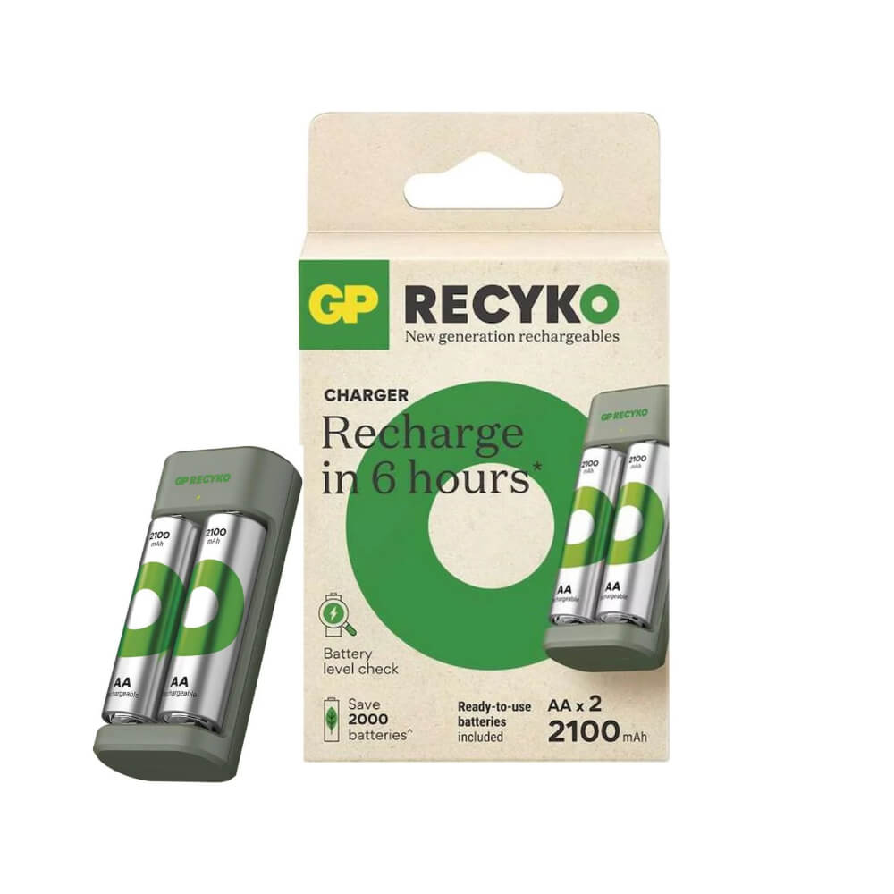 เครื่องชาร์จถ่าน GP BATTERY RECYKO E221 CHARGER + AA 2 PCS  2100MAH BATTERY_1