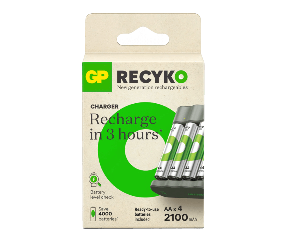 เครื่องชาร์จถ่าน GP BATTERY RECYKO B441 CHARGER + AA 4PCS 2100MAH BATTERY