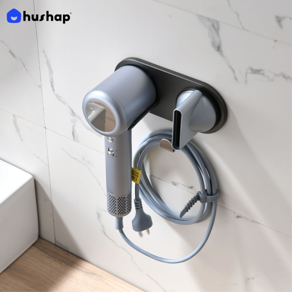 ที่วางไดร์เป่าผม แบบติดผนัง HUSHAP รุ่น BB-01 สีเทา สำหรับไดร์เป่าผมสากล, DYSON, DREAME, LAIFEN, FIYO, CONFU และ KAHEAL