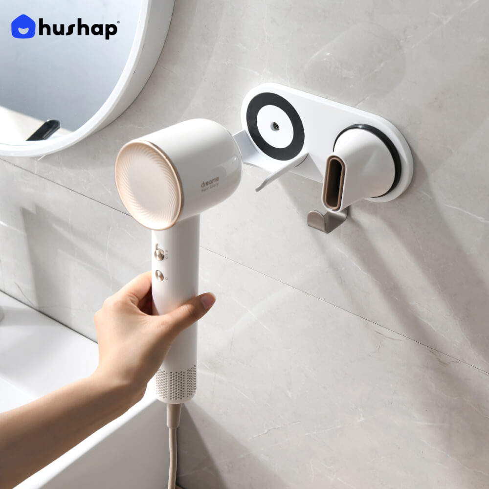 ที่วางไดร์เป่าผม แบบติดผนัง HUSHAP รุ่น BB-01 สีขาว สำหรับไดร์เป่าผมสากล, DYSON, DREAME, LAIFEN, FIYO, CONFU และ KAHEAL