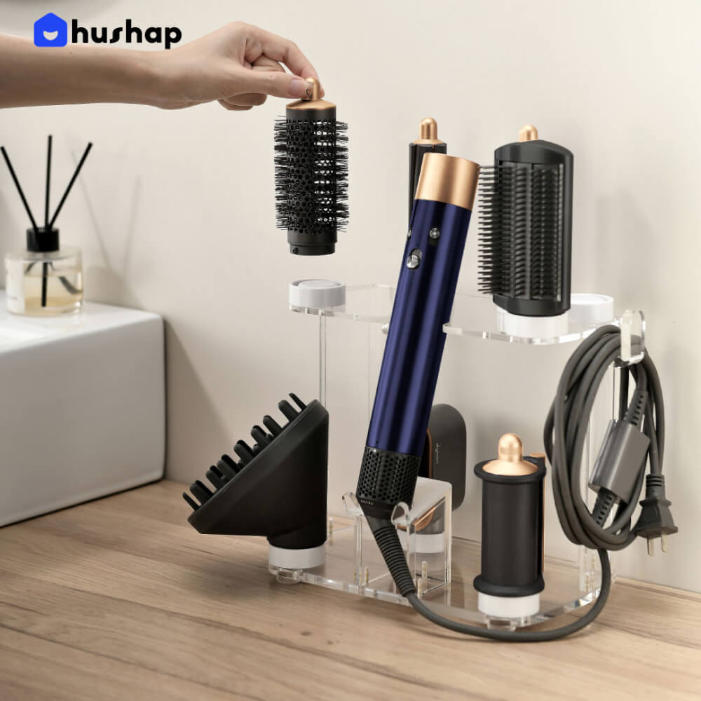 ที่วางไดร์ม้วนผม 2IN1 HUSHAP สีใส เก็บหัวอุปกรณ์ได้ 8 หัว วัสดุอะคริลิค สำหรับ DYSON AIRWRAP HS01, HD05, HD08_4