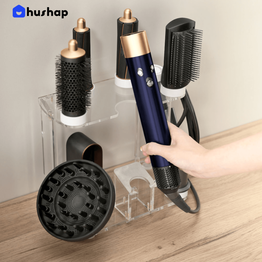 ที่วางไดร์ม้วนผม 2IN1 HUSHAP สีใส เก็บหัวอุปกรณ์ได้ 8 หัว วัสดุอะคริลิค สำหรับ DYSON AIRWRAP HS01, HD05, HD08_5