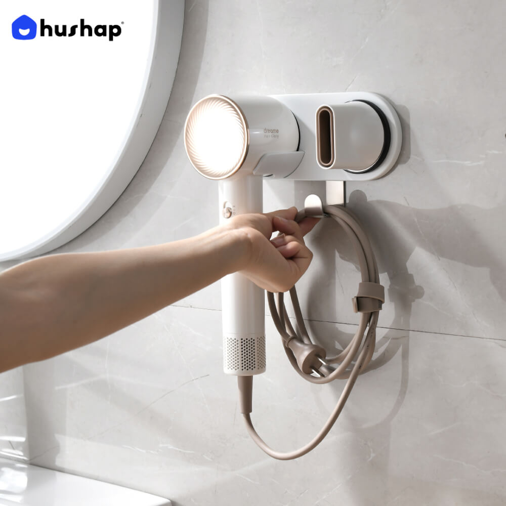 ที่วางไดร์เป่าผม แบบติดผนัง HUSHAP รุ่น BB-01 สีขาว สำหรับไดร์เป่าผมสากล, DYSON, DREAME, LAIFEN, FIYO, CONFU และ KAHEAL