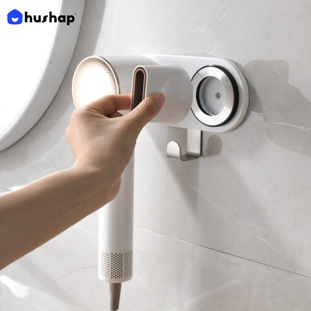 ที่วางไดร์เป่าผม แบบติดผนัง HUSHAP รุ่น BB-01 สีขาว สำหรับไดร์เป่าผมสากล, DYSON, DREAME, LAIFEN, FIYO, CONFU และ KAHEAL