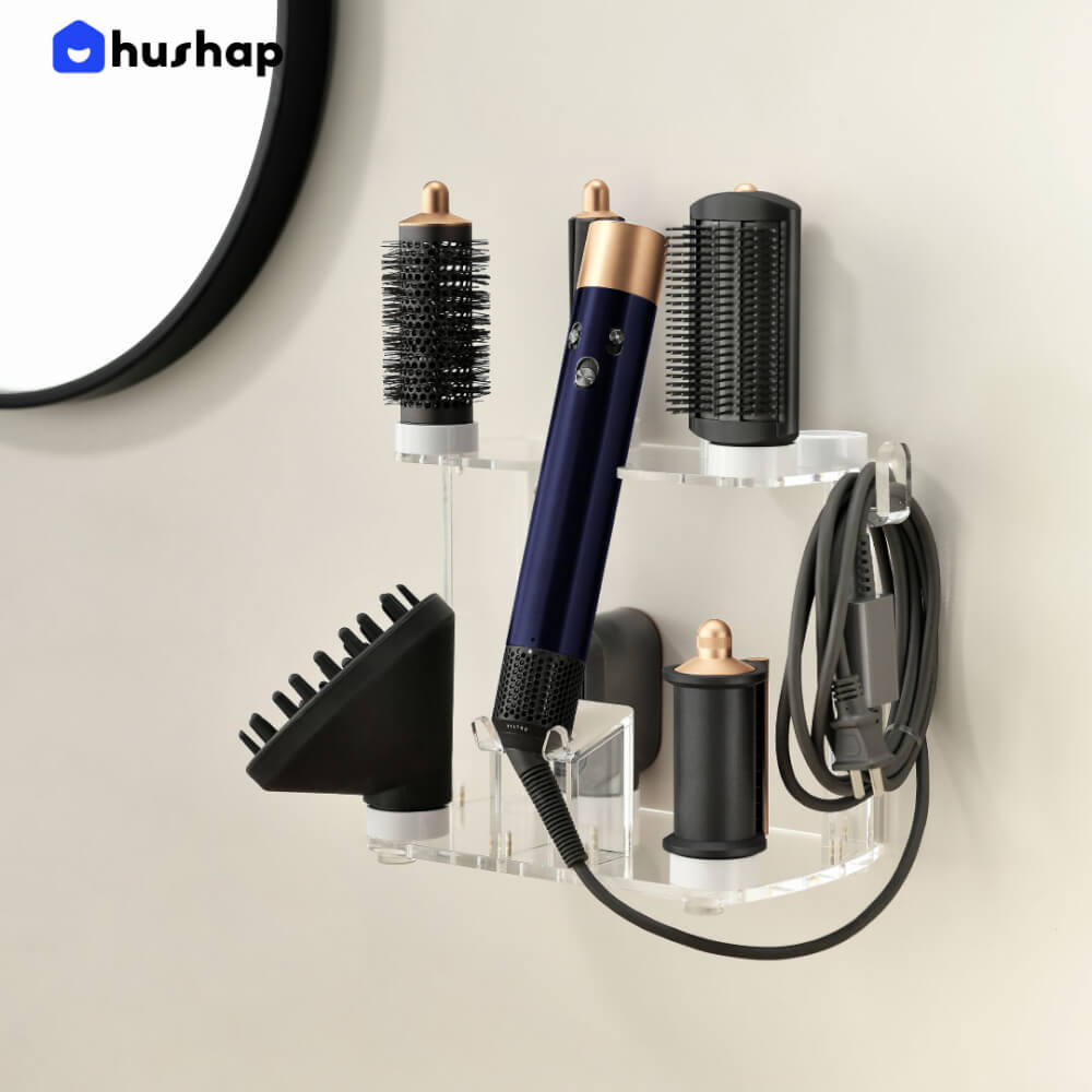ที่วางไดร์ม้วนผม 2IN1 HUSHAP สีใส เก็บหัวอุปกรณ์ได้ 8 หัว วัสดุอะคริลิค สำหรับ DYSON AIRWRAP HS01, HD05, HD08_7