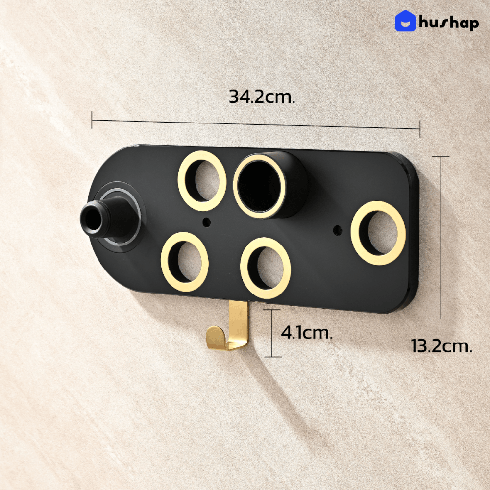 ที่วางไดร์เป่าผม แบบติดผนัง HUSHAP รุ่น BC-01 สีดำ เก็บหัวอุปกรณ์ได้ 5 หัว สำหรับ DYSON SUPERSONIC HD08, HD15, HD16_7