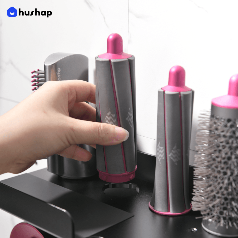 ที่วางไดร์เป่าผม แบบติดผนัง HUSHAP รุ่น BW-02GM 2IN1 สีดำ สำหรับ DYSON AIRWRAP และ SUPERSONIC