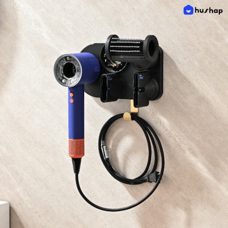 ที่วางไดร์เป่าผม แบบติดผนัง HUSHAP รุ่น BC-01 สีดำ เก็บหัวอุปกรณ์ได้ 4 หัว สำหรับ DYSON SUPERSONIC HD08, HD15, HD16_6