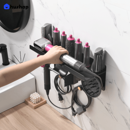 ที่วางไดร์เป่าผม แบบติดผนัง HUSHAP รุ่น BW-02GM 2IN1 สีดำ สำหรับ DYSON AIRWRAP และ SUPERSONIC_5