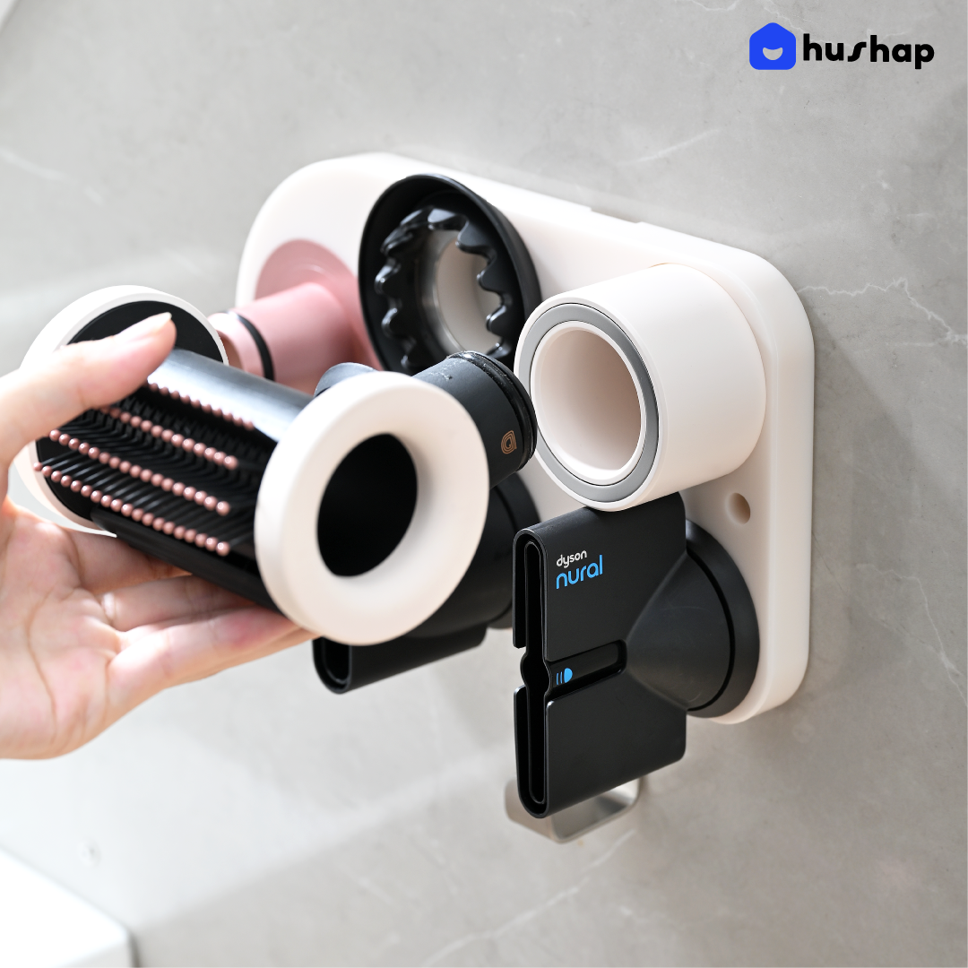 ที่วางไดร์เป่าผม แบบติดผนัง HUSHAP รุ่น BC-01 สีชมพู เก็บหัวอุปกรณ์ได้ 4 หัว สำหรับ DYSON SUPERSONIC HD08, HD15, HD16_4