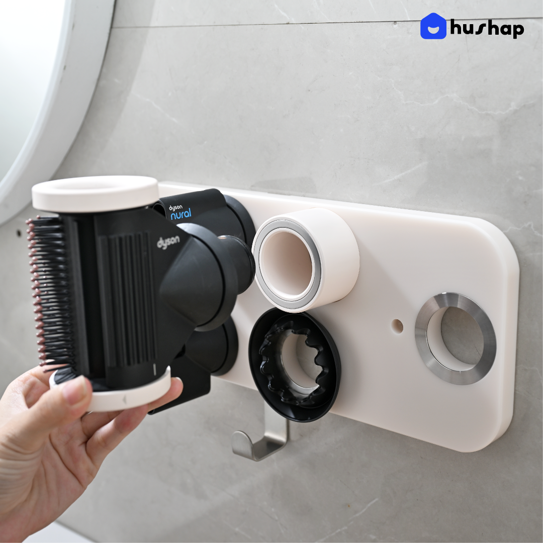 ที่วางไดร์เป่าผม แบบติดผนัง HUSHAP รุ่น BC-01 สีชมพู เก็บหัวอุปกรณ์ได้ 5 หัว สำหรับ DYSON SUPERSONIC HD08, HD15, HD16_4