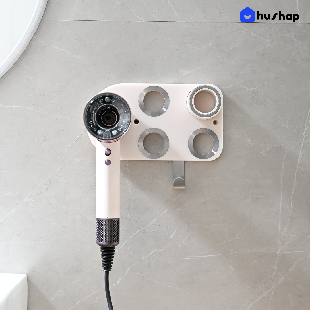 ที่วางไดร์เป่าผม แบบติดผนัง HUSHAP รุ่น BC-01 สีชมพู เก็บหัวอุปกรณ์ได้ 4 หัว สำหรับ DYSON SUPERSONIC HD08, HD15, HD16_6