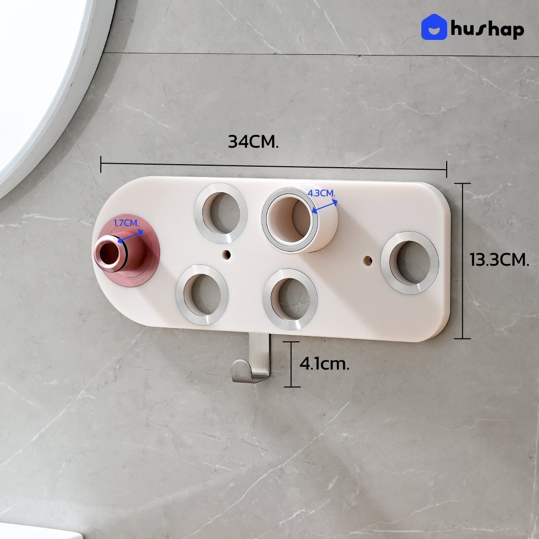 ที่วางไดร์เป่าผม แบบติดผนัง HUSHAP รุ่น BC-01 สีชมพู เก็บหัวอุปกรณ์ได้ 5 หัว สำหรับ DYSON SUPERSONIC HD08, HD15, HD16_7