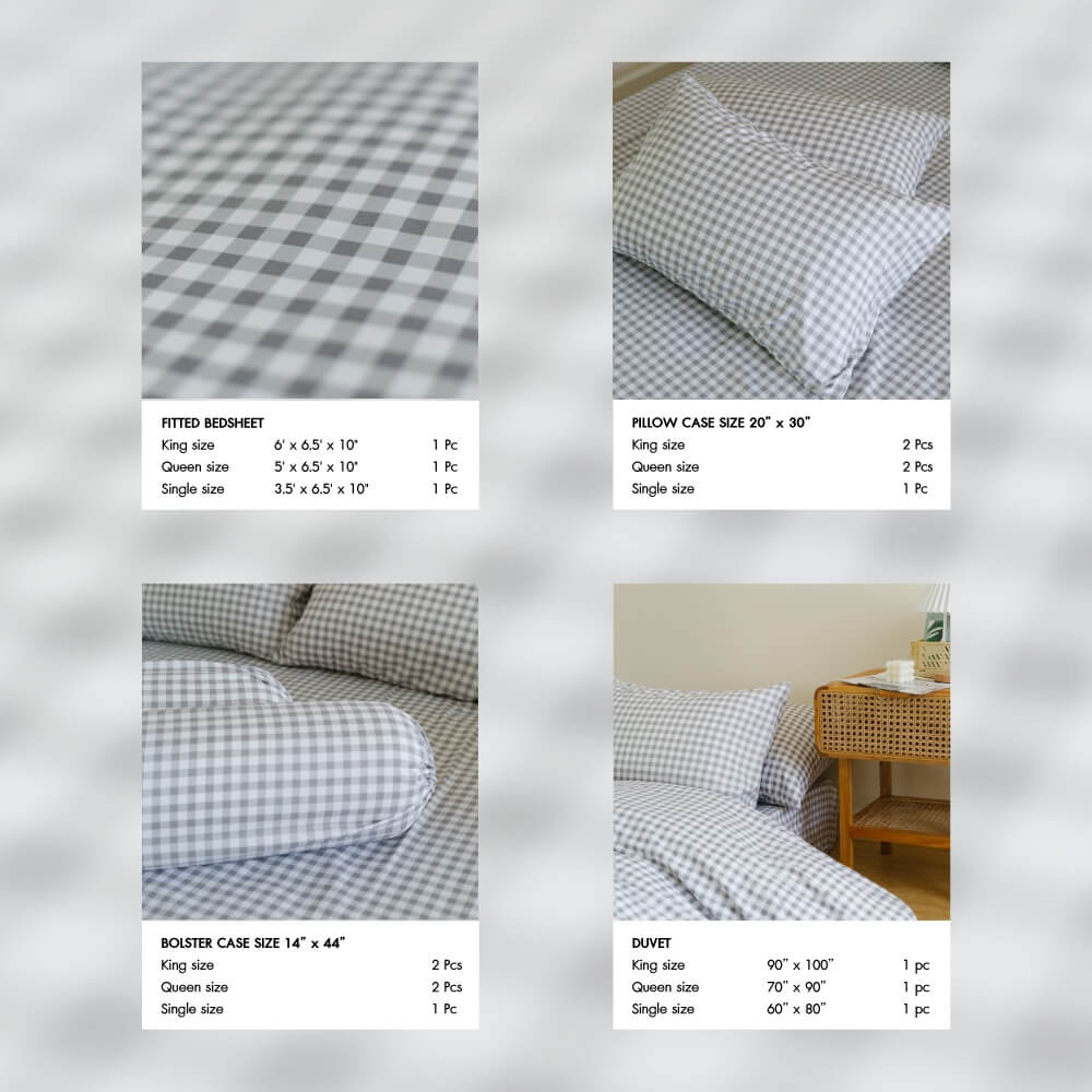 ชุดผ้าปูผ้านวม 6 ฟุต DARLING MATTRESS รุ่นมินิมอล ลายสก๊อตเทา