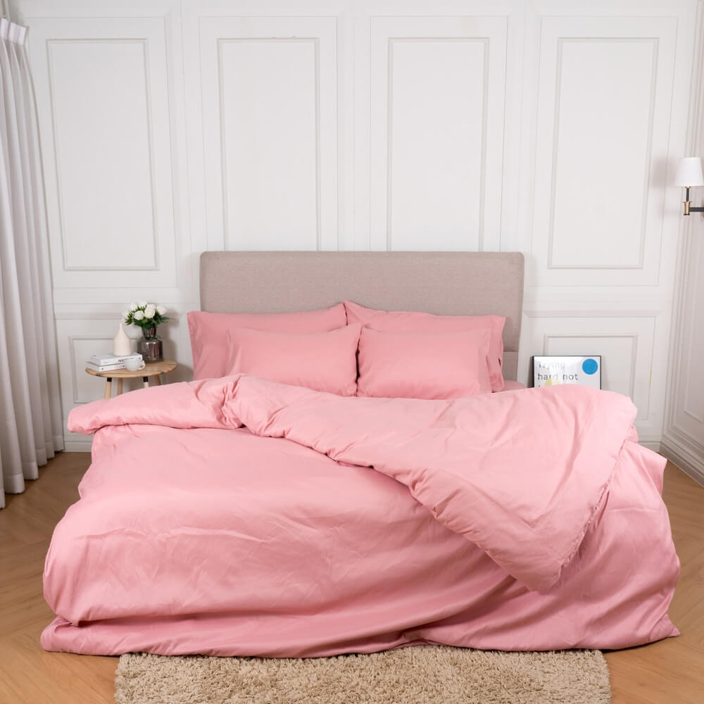 ชุดผ้าปูผ้านวม 6 ฟุต DARLING MATTRESS รุ่นสีพื้น สีชมพูอ่อน