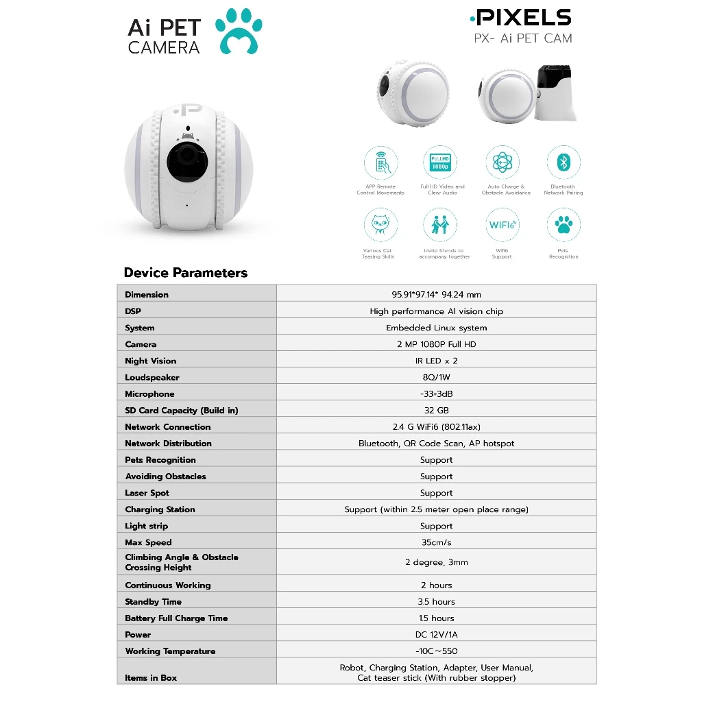 กล้องวงจรปิดไร้สาย สำหรับสัตว์เลี้ยง PIXELS CCTV PX-AI PETCAM ZOOM  2 MP ควบคุมผ่านมือถือ  พร้อมระบบโต้ตอบสัตว์เลี้ยง_5