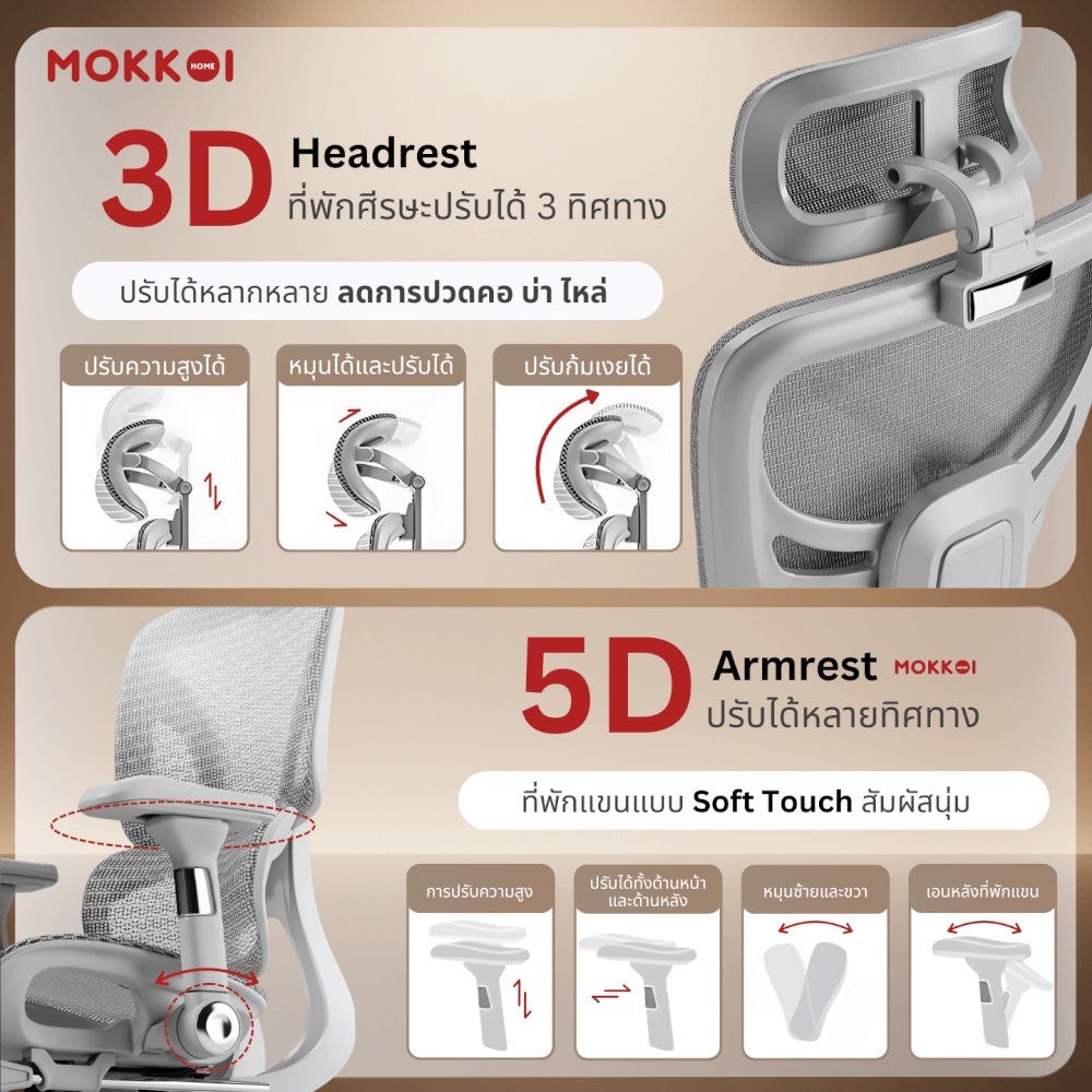 เก้าอี้ทำงานเพื่อสุขภาพ MOKKOI HOME รุ่น X - 300 FLOW PRO สีดำ ปรับที่วางแขนได้