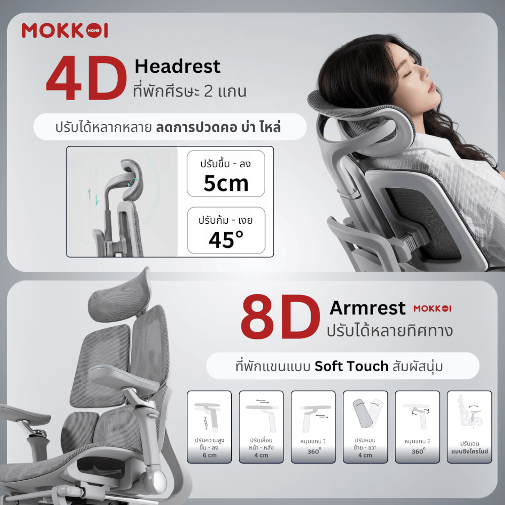 เก้าอี้ทำงานเพื่อสุขภาพ MOKKOI HOME รุ่น X - APEX V3 สีดำ ปรับที่วางแขนได้