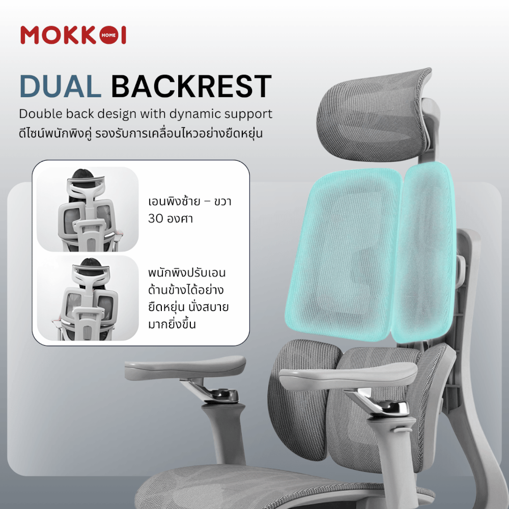 เก้าอี้ทำงานเพื่อสุขภาพ MOKKOI HOME รุ่น X - APEX V3 สีดำ ปรับที่วางแขนได้