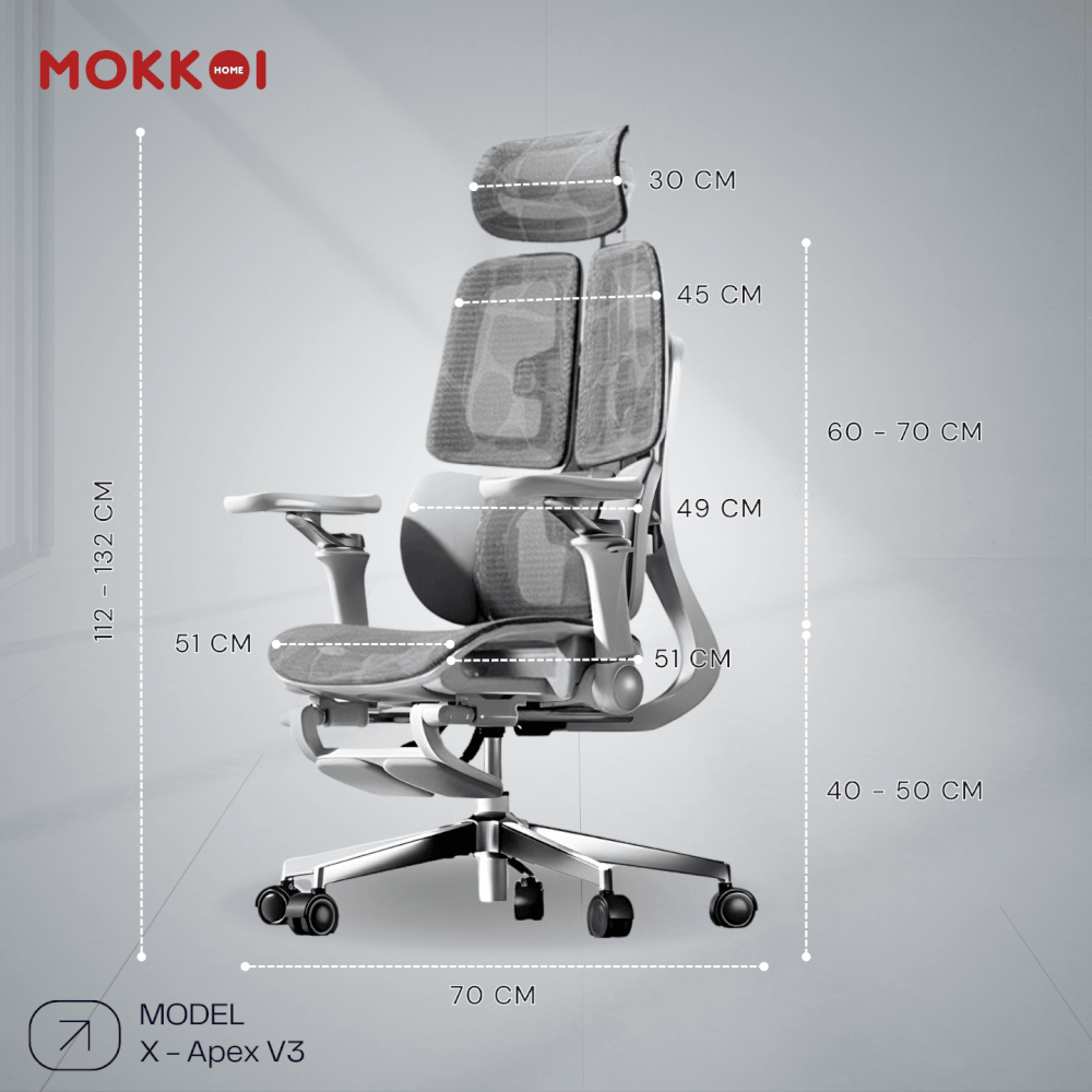 เก้าอี้ทำงานเพื่อสุขภาพ MOKKOI HOME รุ่น X - APEX V3 สีเทา ปรับที่วางแขนได้