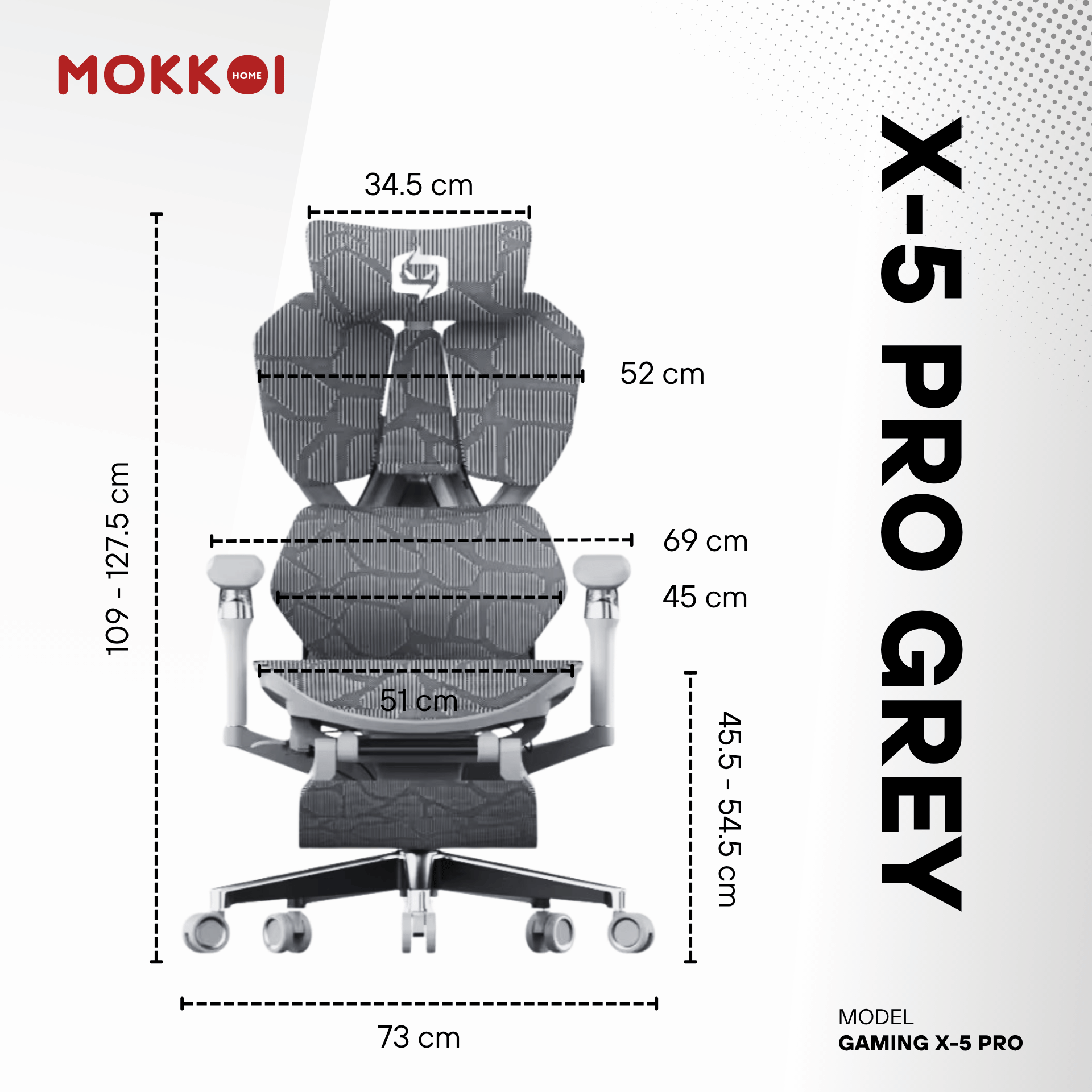 เก้าอี้เกมมิ่งเพื่อสุขภาพ MOKKOI HOME รุ่น X-5 PRO สีเทา ปรับความลึกเบาะได้