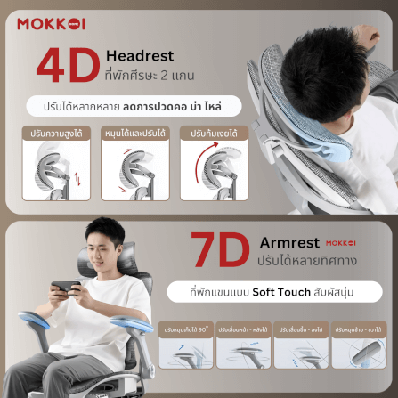 เก้าอี้ทำงานเพื่อสุขภาพ MOKKOI HOME รุ่น X-390 สีเทา ปรับที่วางแขนได้_4