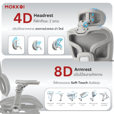 เก้าอี้ทำงานเพื่อสุขภาพ MOKKOI HOME รุ่น X-V2 DUAL สีดำ ปรับที่วางแขนได้_5