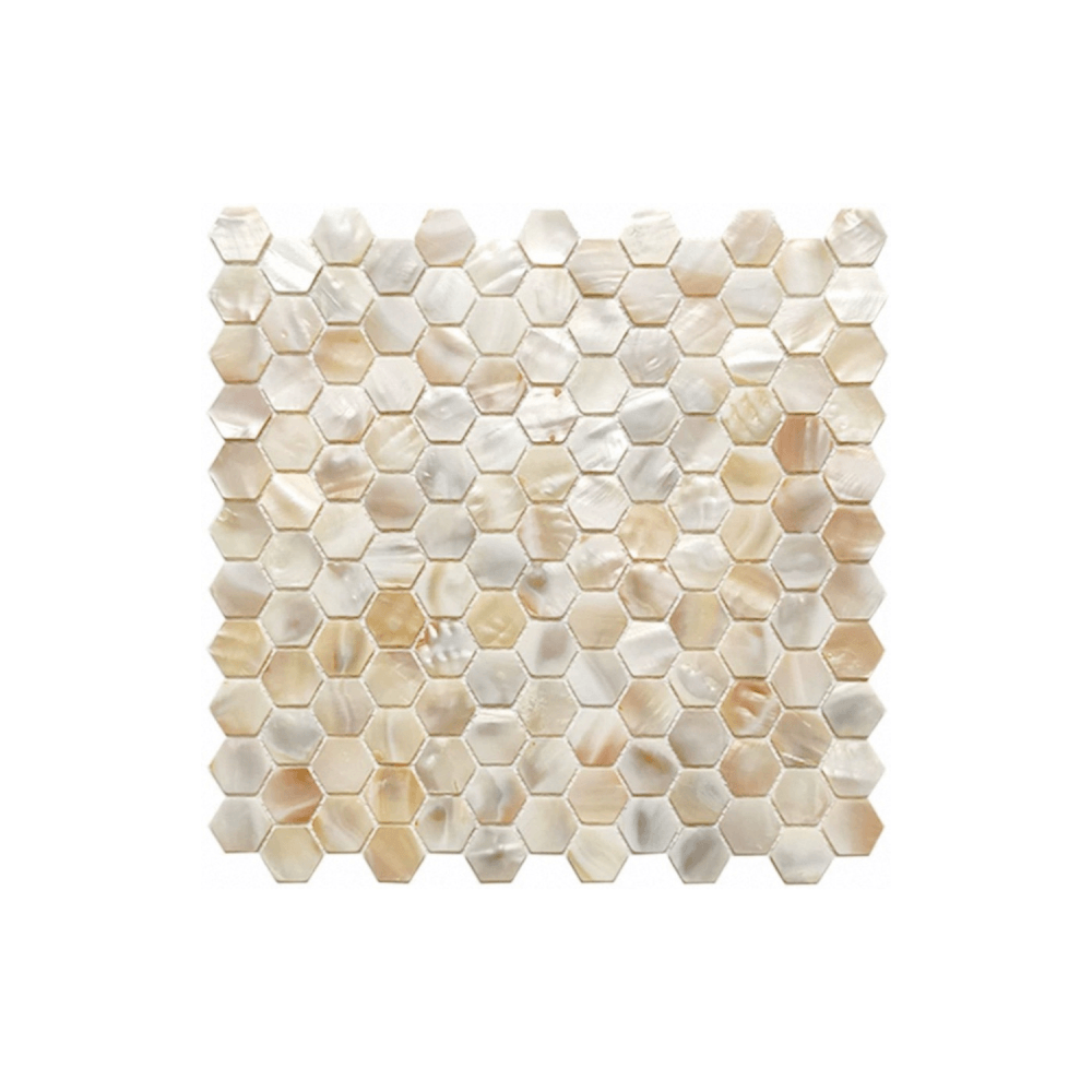 โมเสคเปลือกหอย TIMELESS TILES รุ่น PEARL SEASHELL MOSAIC 30 X 30 ซม. สีขาว CHAMPANGE WHITE ทรงหกเหลี่ยม ผิวเงา_0